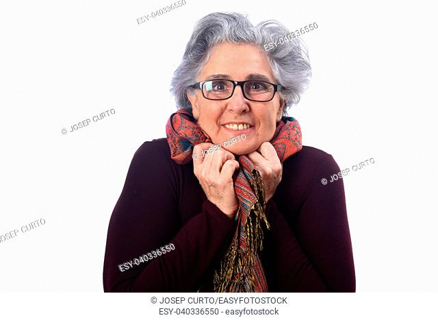 portrait of senior woman on white background