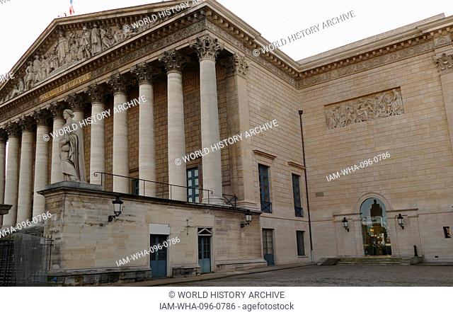 The National Assembly (Assemblée nationale), in Paris, is the lower house of the bicameral Parliament of France under the Fifth Republic