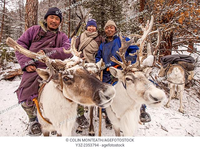 Tsataan reindeer herders, winter camp, Hunkher mountains, northern Mongolia