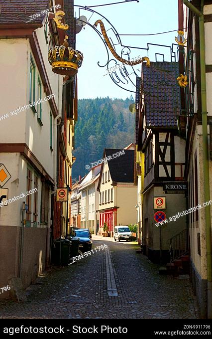 NEUENBUERG, GERMANY, April 07 - 2015: An Old town street with Residential tudor style house, Neuenbuerg Germany