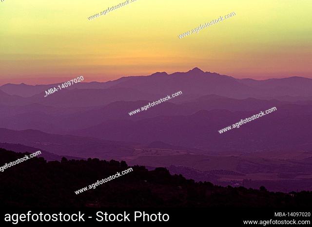 just a few minutes before sunrise: pitoresque landscape shot taken in andalusia, spain