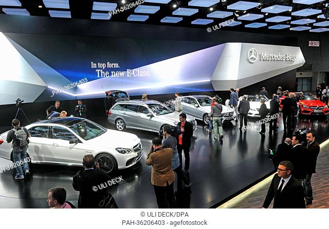 The new Mercedes-Benz E class is unveiled on the first press day at the North American International Auto Show (NAIAS) in a hotel in Detroit, USA