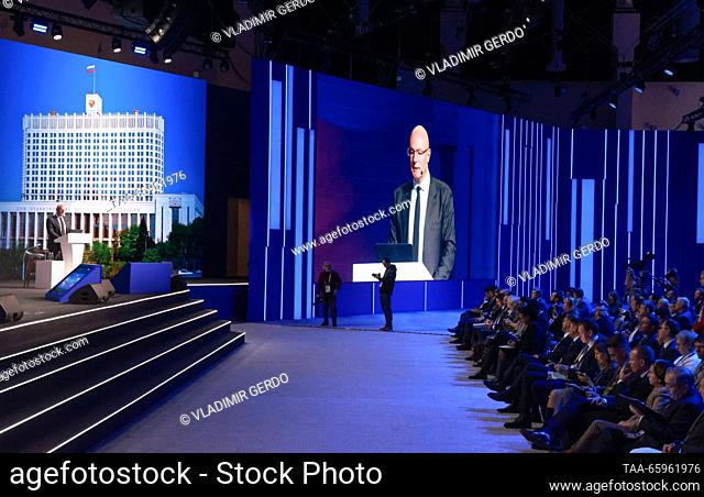 RUSSIA, MOSCOW - DECEMBER 21, 2023: Russia's Deputy Prime Minister Dmitry Chernyshenko speaks during Cuba's investment pitches as part of the Russia Expo...