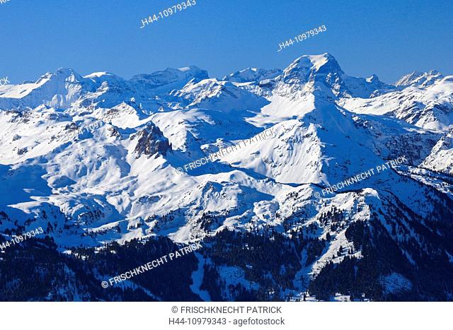 Alps, view, mountain, mountain panorama, mountains, mountain massif, Chäserrugg, mountains, Glarus Alps, sky, panorama, snow, Switzerland, Swiss Alps