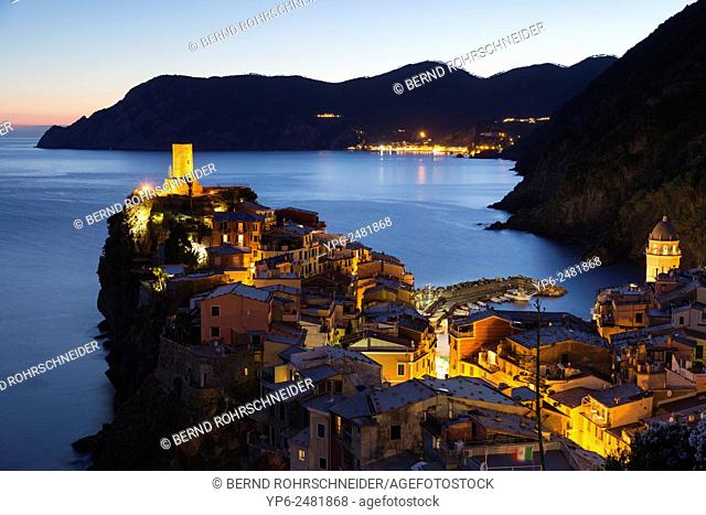Vernazza at night, Cinque Terre, Liguria, Italy