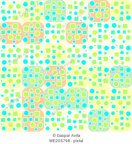 Tiled geometric pattern made with squares and circles in light colors. Geometric graphic design