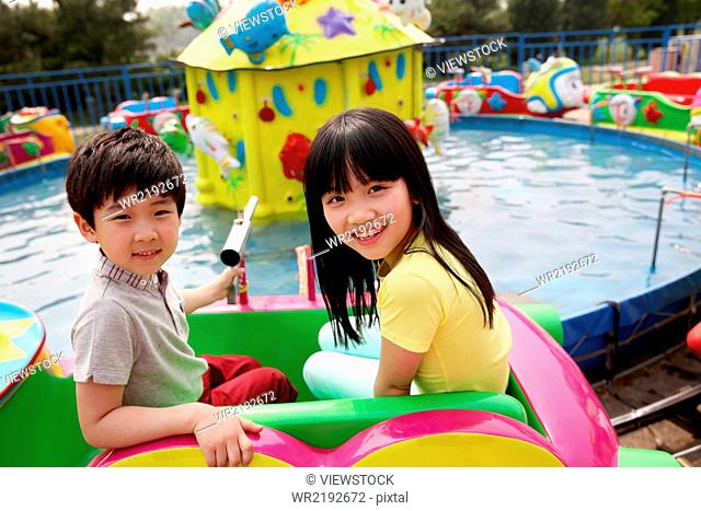 Children at amusement park