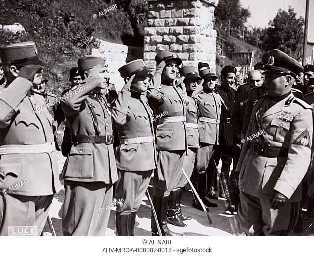 Benito Mussolini controls the troops of the Kingdom of Yugoslavia, shot 1937 by Luce, Istituto Nazionale