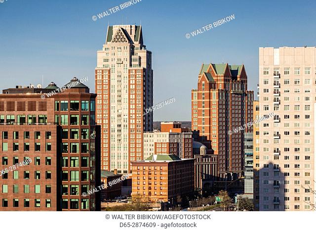 USA, Rhode Island, Providence, city skyline from Prospect Terrace Park, dawn