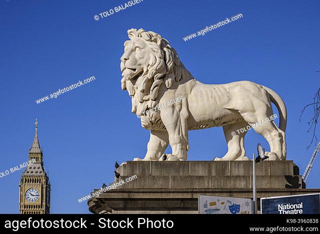 South Bank Lion , 1837 sculpture , westminster bridge, London, England, Great Britain