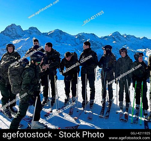 Crown Princess Leonor during their mountain exercises in the Aragonese Pyrenees on December 19, 2023 in Astun-Candanchu, Spain