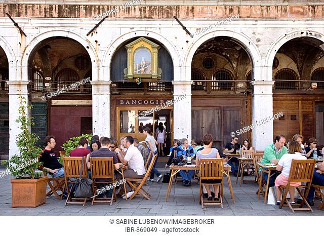 Terrace in front of the Osteria BancoGiro bar, Venice, Venezia, Italy, Europe