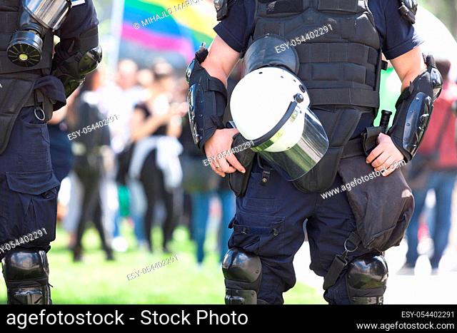Policeman on duty during gay pride parade