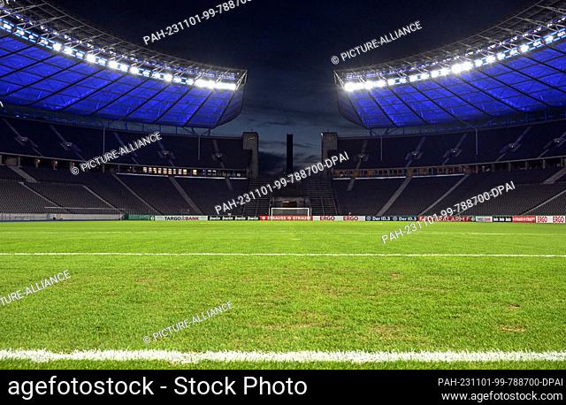 01 November 2023, Berlin: Soccer: DFB Cup, Hertha BSC - FSV Mainz 05, 2nd round, view in the direction of the Marathon Gate in the Olympic Stadium