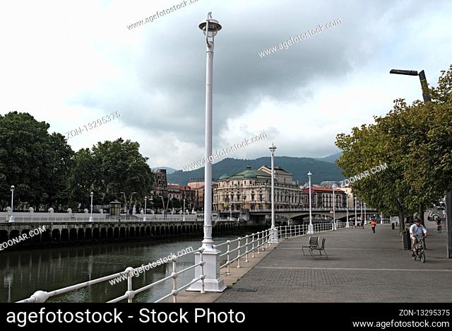 view of the estuary of bilbao and the arenal aridge, bilbao, basque country, spain