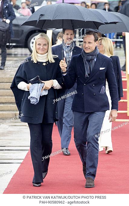 Crown Prince Haakon and Crown Princess Mette Marit of Norway attends the 80th birthday lunch of King Harald and Queen Sonja of Norway at the Royal yacht Norge...