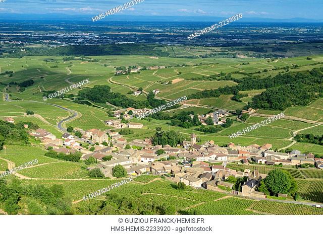 France, Saone et Loire, Maconnais vineyard, Solutre Pouilly from the top of Solutre Rock