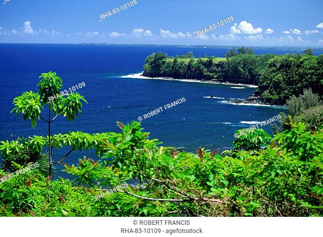 Onomea Bay by the Pepeekeo Four-Mile scenic drive on the Hamakua coast in the northeast of Hawaii, The Big Island, United States of America, North America