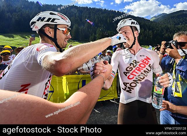 Luxembourgish Bob Jungels of AG2R Citroen celebrates after winning stage nine of the Tour de France cycling race, a 183km race from Aigle to Chatel les Portes...