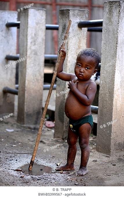 little boy of the Skalava tribe in a village, Madagascar, Nosy Be, Lokobe Nationalpark