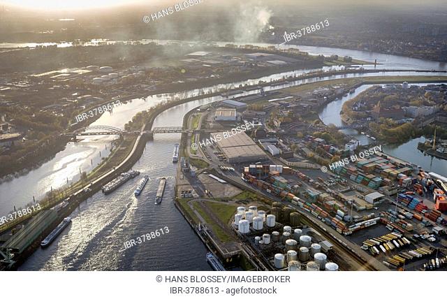 Port of Duisburg, Duisport, Ruhr River, aerial view, Homberg-Ruhrort-Baerl, Duisburg, Ruhr area, North Rhine-Westphalia, Germany