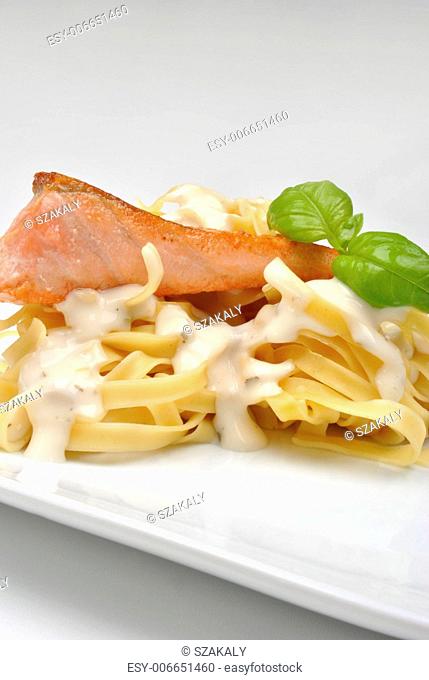 steamed wild salmon steak with home made pasta