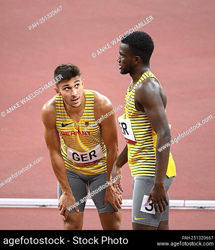 from right: Lucas ANSAH-PEPRAH (GER), Deniz ALMAS (GER), disappointed, disappointed, disappointment, disappointment Athletics, final 4x 100m relay of men
