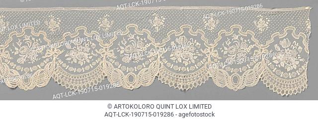 Strip of appliqué with bijou on the garlands for a crinoline frock, Strip of natural-colored Brussels appliqué: mixed lace - Brussels gauze lace and bobbin lace...
