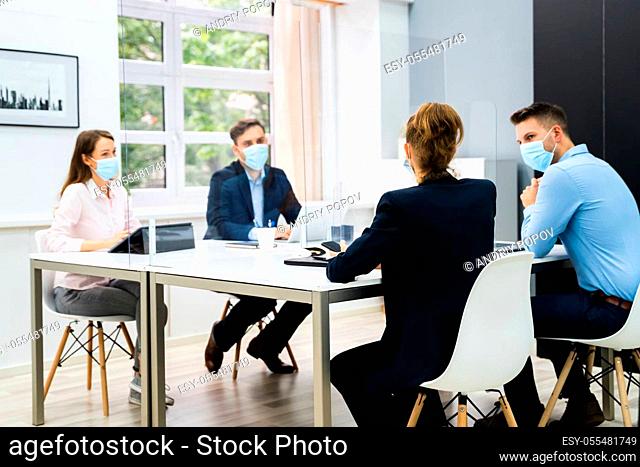 Face Mask Office Social Distancing Meeting Or Interview