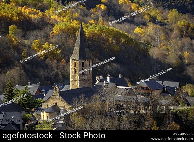 Sant Andreu de Salardú church in autumn (Aran Valley, Catalonia, Spain, Pyrenees)