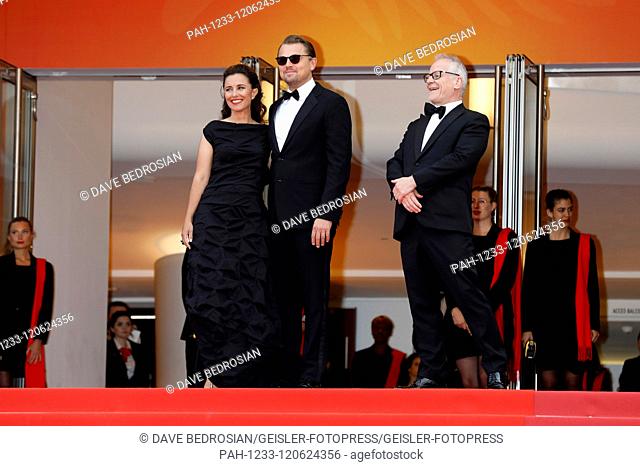 Leila Conners, Leonardo DiCaprio and Thierry Fremaux attending the 'Roubaix, une lumière / Oh Mercy!' premiere during the 72nd Cannes Film Festival at the...