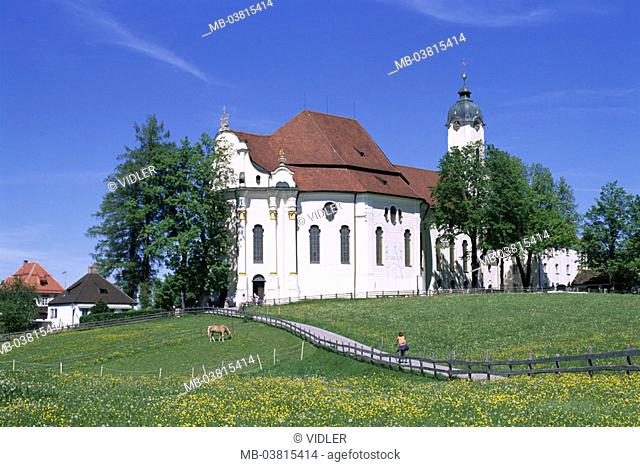 Germany, Bavaria, Steingaden, Wieskirche, summer,   Series, Upper Bavaria, Pfaffenwinkel, pilgrimage church, church, parish church, 1745-54, construction