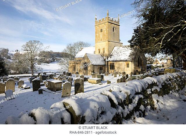 St. Eadburgha's Church in snow, Broadway, The Cotswolds, Worcestershire, England, United Kingdom, Europe
