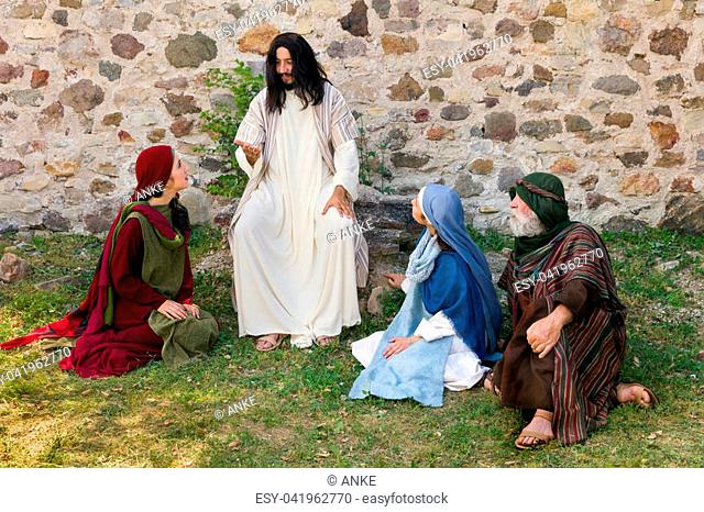 Jesus preaching to a group of people - historical reenactment
