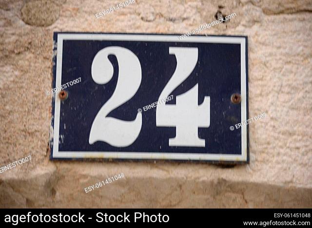 number 24 on a house in Lisbon - Lisboa - the capital of Portugal, September, 2018