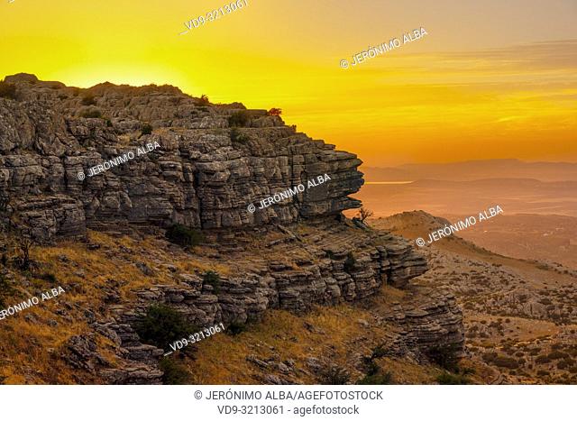 Torcal de Antequera at dusk, Erosion working on Jurassic limestones, Málaga province. Andalusia, Southern Spain Europe