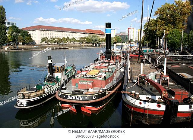 Historic port in Berlin, Maerkisches Ufer, museum ships, Berlin, Germany