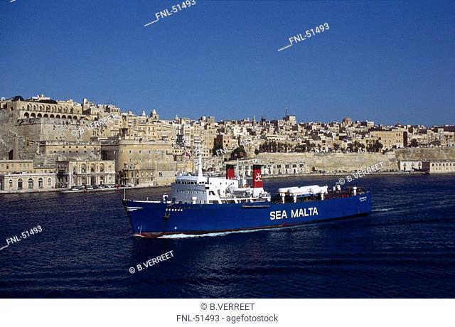 Ship in harbor, Valetta, Malta