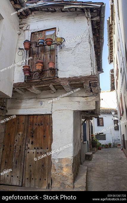 Narrow street of Losar de la Vera architecture. Caceres, Extremadura, Spain