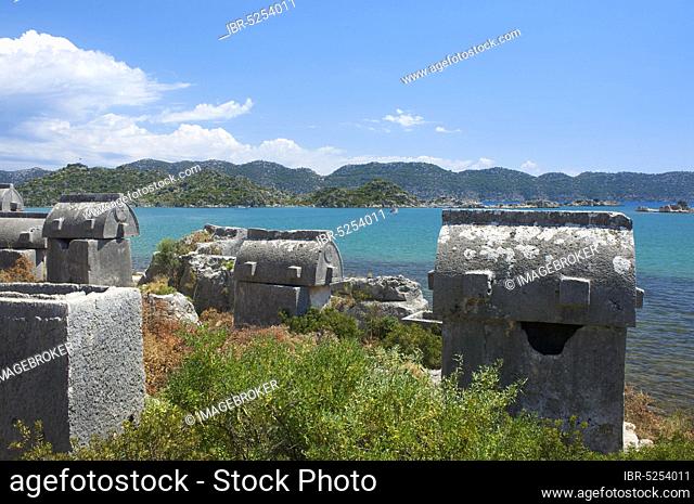 Sarcophagi of Ucagiz, Riviera, Turkish South Coast, Turkey, Asia