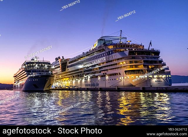 The Aida Blu Cruise Ship Docked At Corfu Town, Corfu Island, Greece