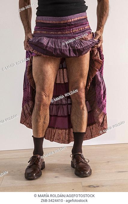 man wearing a womans skirt