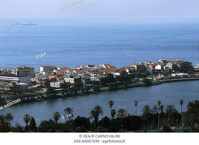 Italy - Sicily Region - Messina - The Straits of Messina - Cape Peloro Lagoon Oriented Nature Reserve - Lakes Ganzirri (or Pantano Grande) and the Straits of...