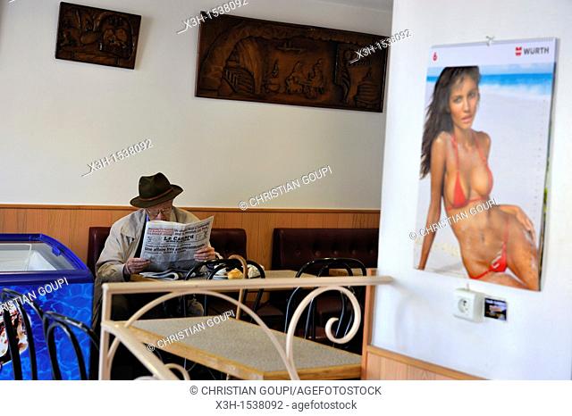 scene in cafe of Saint-Cezaire-sur-Siagne, Alpes-Maritimes department, Provence-Alpes-Cote d'Azur region, southeast of France, Europe