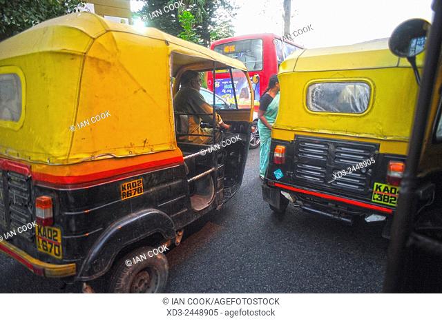 auto-rickshaws in traffic, Bangalore or Bengaluru, Karnataka, India