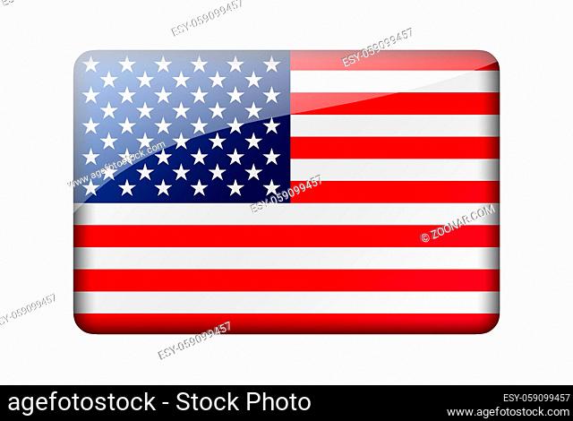 The USA flag. Rectangular glossy icon. Isolated on white background