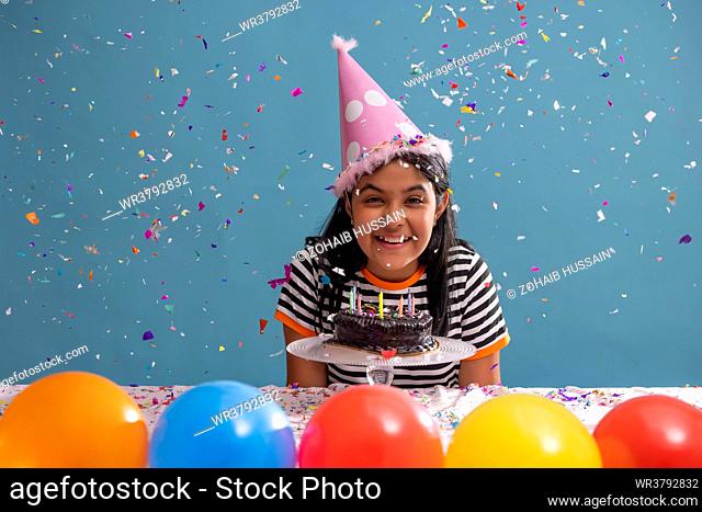 Portrait of a little girl celebrating her birthday