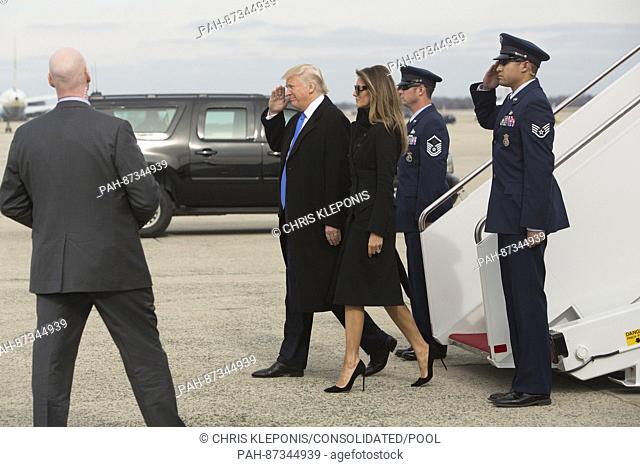 President-elect of The United States Donald J. Trump and First Lady-elect Melania Trump arrive Joint Base Andrews in Maryland January 19