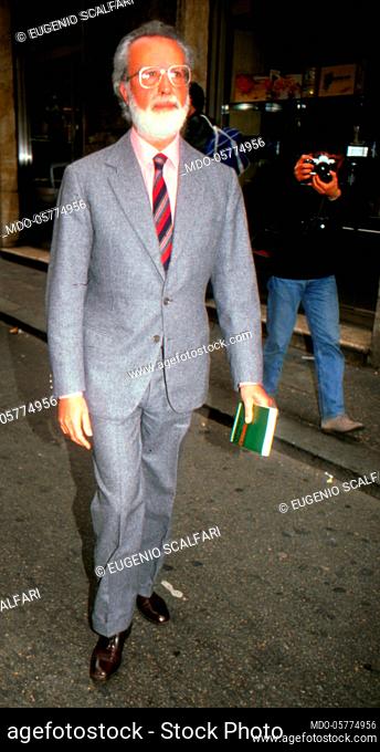 Italian journalist Eugenio Scalfari, editor of the newspaper Repubblica, on the street. 1990s