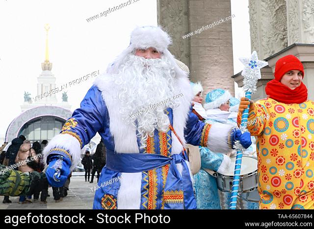 RUSSIA, MOSCOW - DECEMBER 10, 2023: Kodzyd Pol, the Komi Father Frost, attends a celebration of his birthday during the Russia Expo international exhibition and...